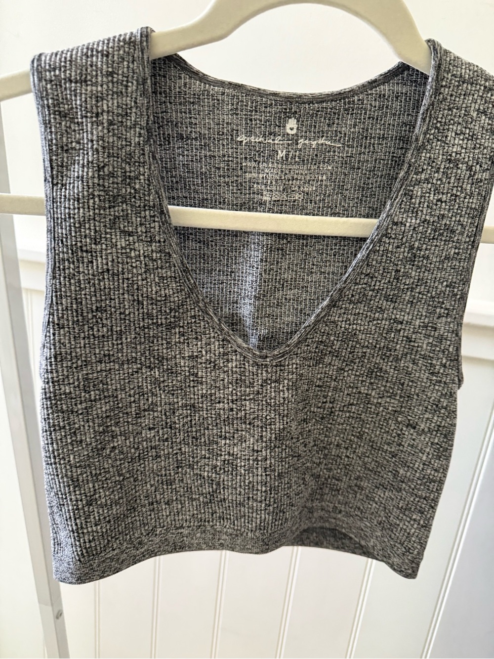Grey Spiritual Gangster  Ribbed V-Neck Cropped Tank Top
